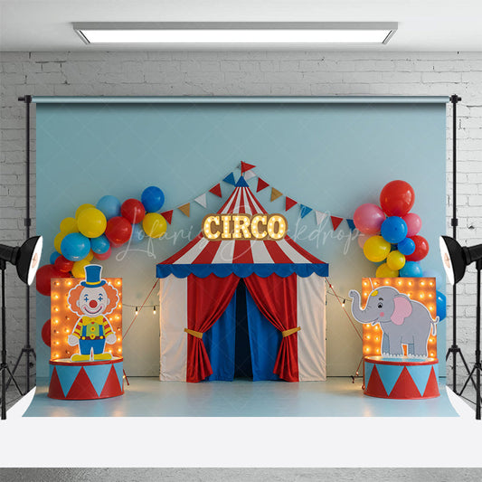 Lofaris Circus Balloon Flags With Stage Cake Smash Backdrop