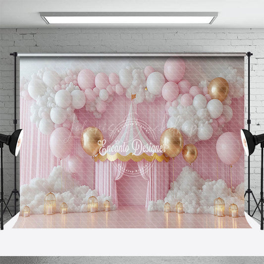 Lofaris Circus Tent Pink White Balloons Photography Backdrop