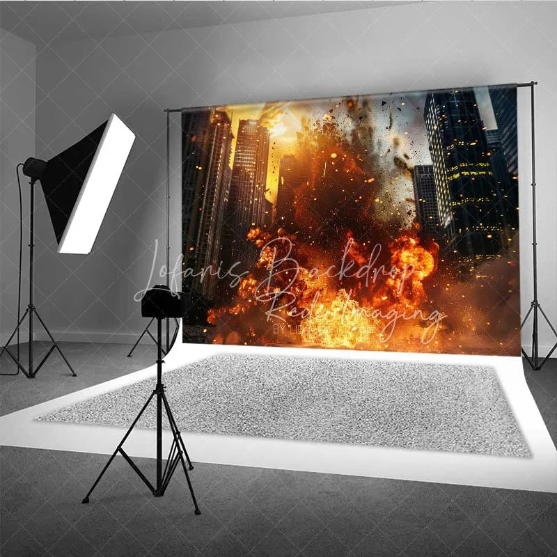 Lofaris City Explosion Fine Art Photography Backdrop Action Movie Destruction Fire Photo Background Superhero Battle Prop