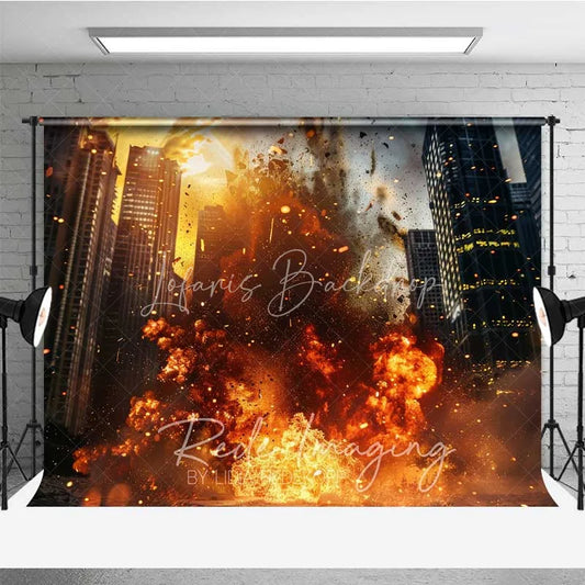 Lofaris City Explosion Fine Art Photography Backdrop Action Movie Destruction Fire Photo Background Superhero Battle Prop