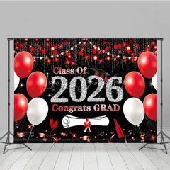 Lofaris Class of 2026 Graduation Backdrop Red and White Balloons Congrats Grad Diamond Text Photography Background