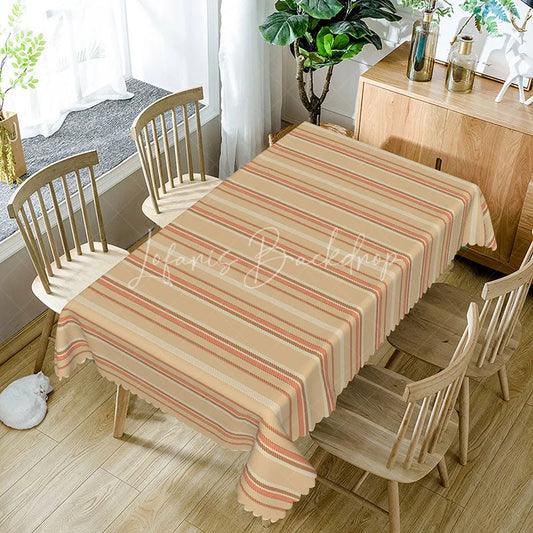 Lofaris Classic Beige Striped Rectangle Tablecloth Brown Line Pattern for Farmhouse Kitchen Dining Family Gathering