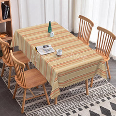 Lofaris Classic Beige Striped Rectangle Tablecloth Brown Line Pattern for Farmhouse Kitchen Dining Family Gathering