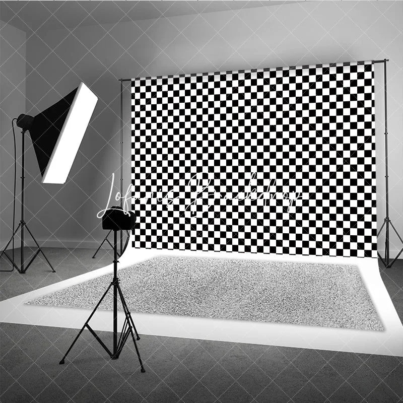 Lofaris Classic Black and White Checkerboard Geometric Pattern Photography Backdrop Bold Racing Retro Party Event Decor