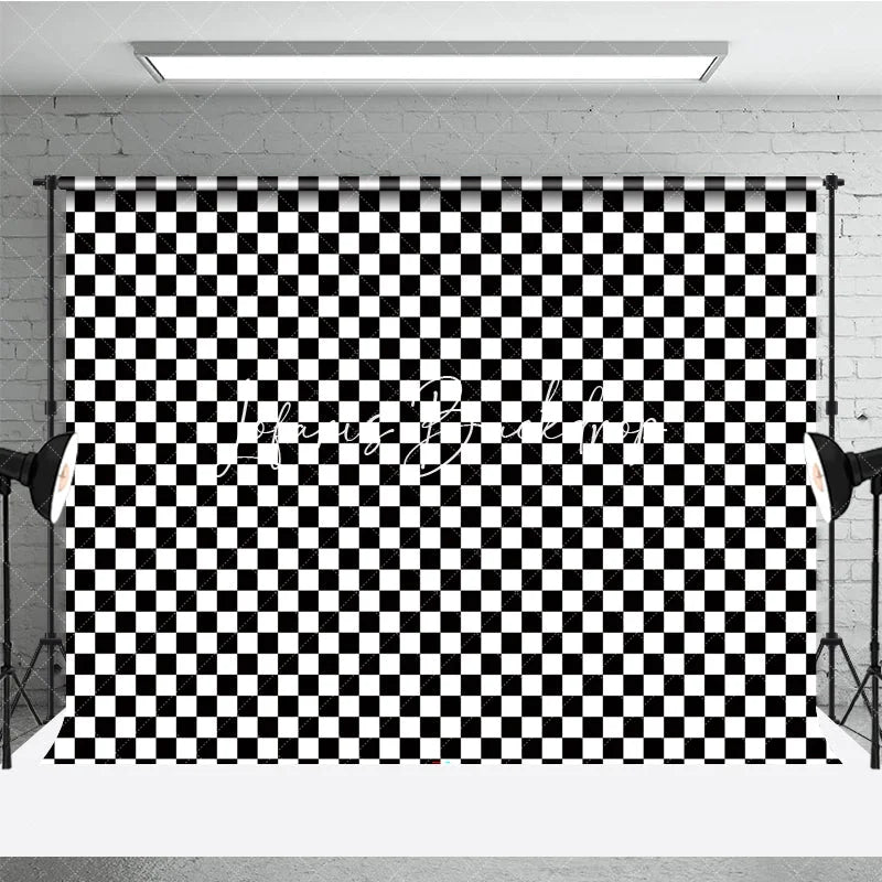 Lofaris Classic Black and White Checkerboard Geometric Pattern Photography Backdrop Bold Racing Retro Party Event Decor