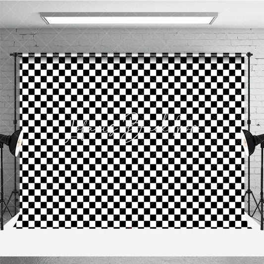 Lofaris Classic Black and White Checkerboard Geometric Pattern Photography Backdrop Bold Racing Retro Party Event Decor