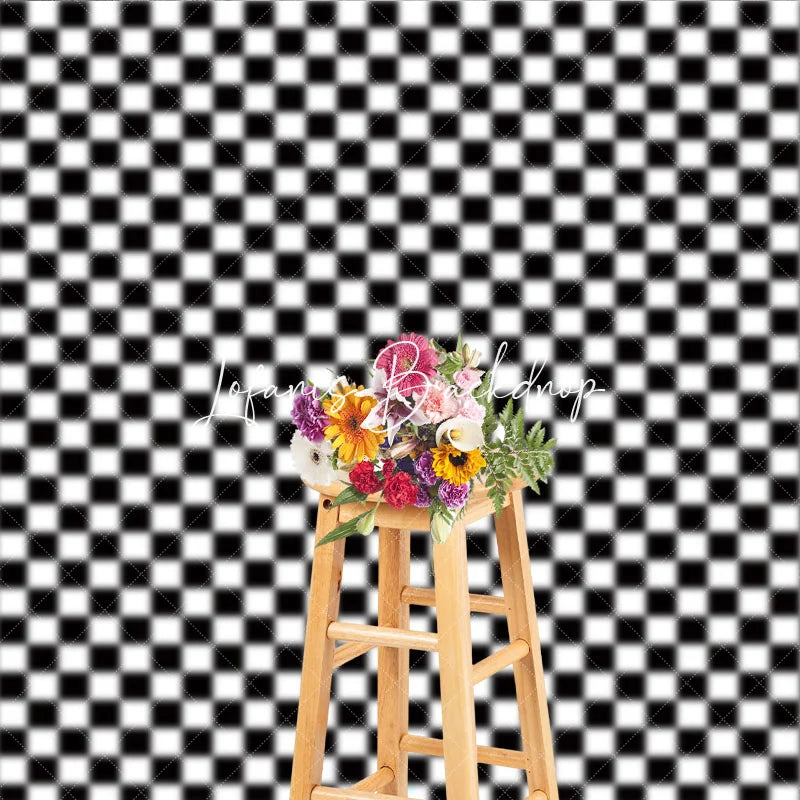 Lofaris Classic Black and White Checkerboard Geometric Pattern Photography Backdrop Bold Racing Retro Party Event Decor