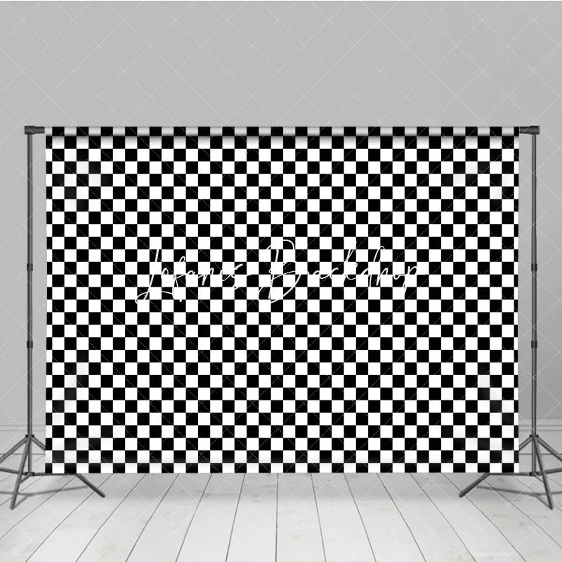 Lofaris Classic Black and White Checkerboard Geometric Pattern Photography Backdrop Bold Racing Retro Party Event Decor