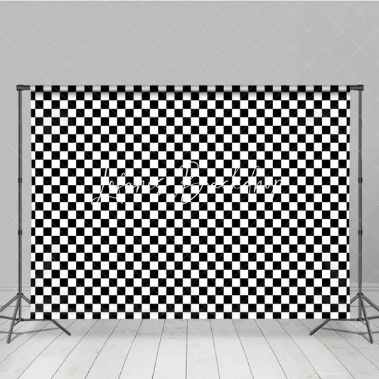 Lofaris Classic Black and White Checkerboard Geometric Pattern Photography Backdrop Bold Racing Retro Party Event Decor