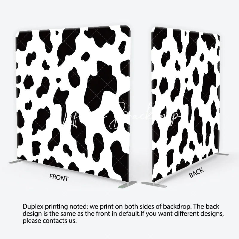 Lofaris Classic Black and White Cow Print Square Double-Sided Backdrop Farm Animal Theme Birthday Party Decor