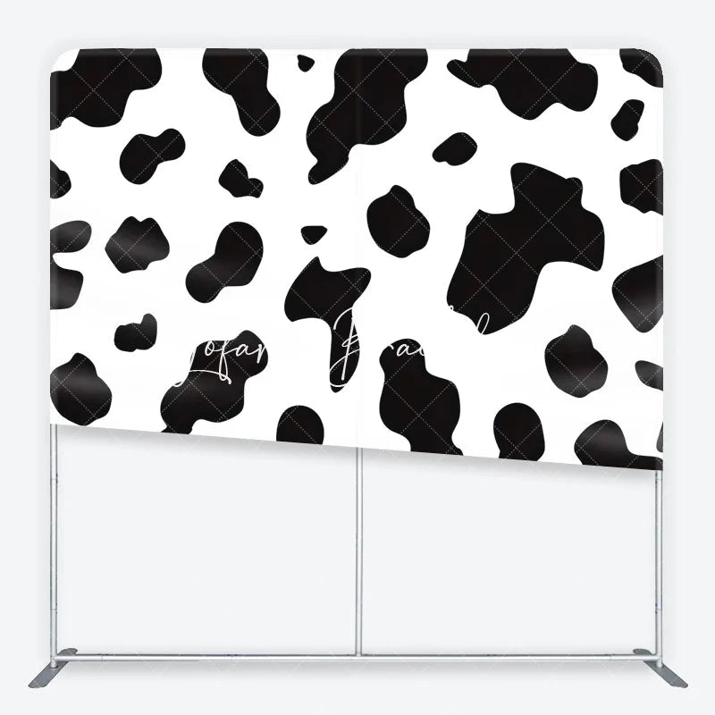 Lofaris Classic Black and White Cow Print Square Double-Sided Backdrop Farm Animal Theme Birthday Party Decor