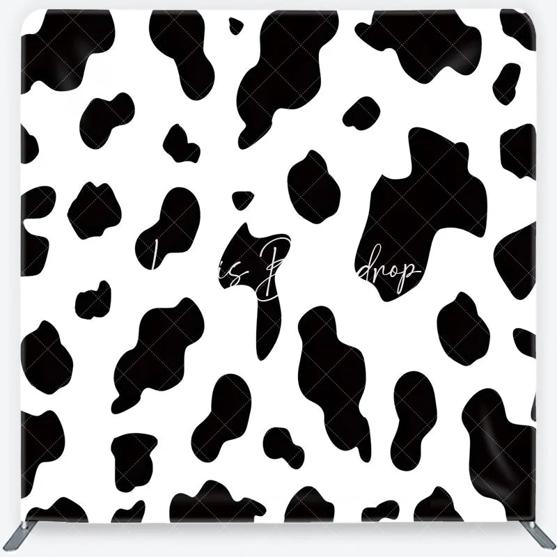 Lofaris Classic Black and White Cow Print Square Double-Sided Backdrop Farm Animal Theme Birthday Party Decor
