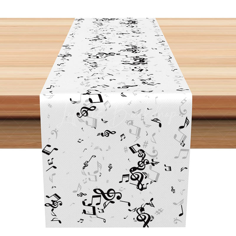 Lofaris Classic Black and White Music Notes Table Runner Fun Cartoon Design for Musician Party or Recital Decor