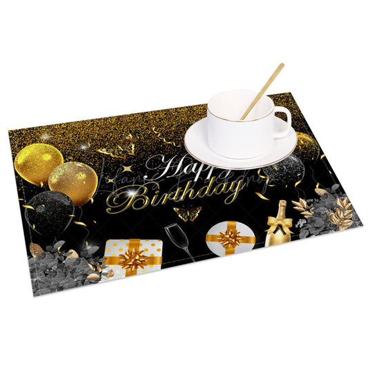 Lofaris Classic Black Gold Happy Birthday Set of 4 Placemats