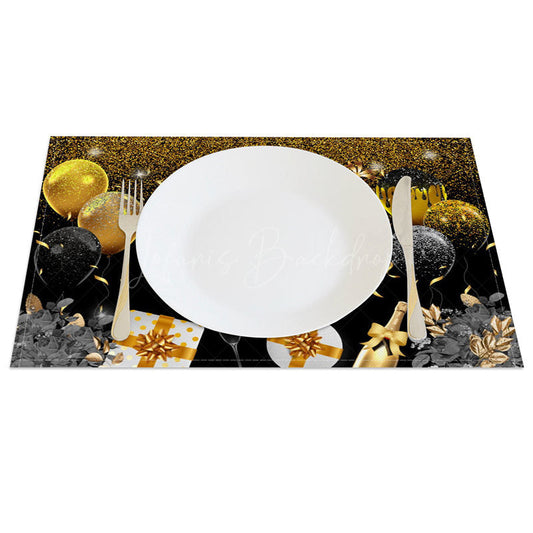 Lofaris Classic Black Gold Happy Birthday Set of 4 Placemats