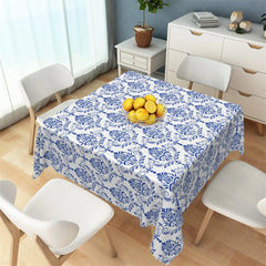 Lofaris Classic Blue Damask Floral Rectangle Tablecloth Baroque Pattern Table Cover for Elegant Dining