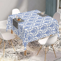 Lofaris Classic Blue Damask Floral Rectangle Tablecloth Baroque Pattern Table Cover for Elegant Dining
