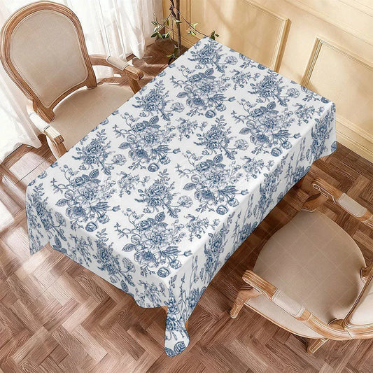 Lofaris Classic Blue Rose Floral Rectangle Tablecloth Vintage Damask Botanical Kitchen Dining Room Table Decor