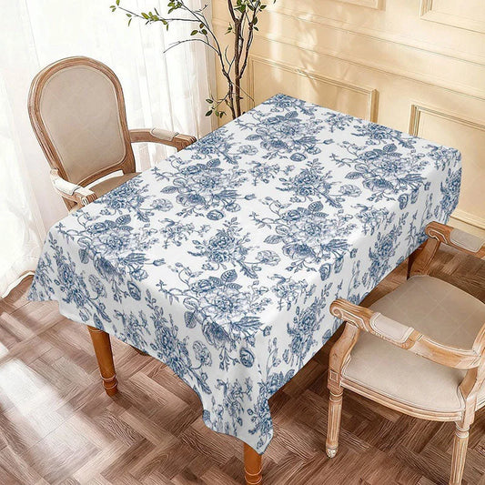 Lofaris Classic Blue Rose Floral Rectangle Tablecloth Vintage Damask Botanical Kitchen Dining Room Table Decor