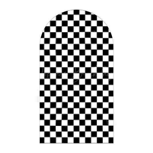 Lofaris Classic Checkered Pattern Arch Backdrop Crisp Grid Patterns With Clean Lines Elegant Party Decorations
