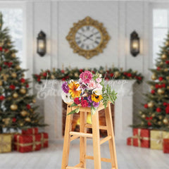 Lofaris Classic Christmas Fireplace Photography Backdrop White Mantle with Snowy Windows Holiday Mini Session Background