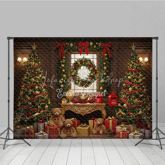 Lofaris Classic Christmas Photography Backdrop Teddy Bears with Trees and Presents Letters to Santa Mini Session Background