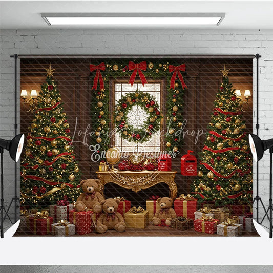 Lofaris Classic Christmas Photography Backdrop Teddy Bears with Trees and Presents Letters to Santa Mini Session Background