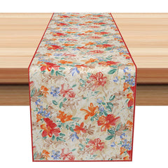 Lofaris Classic Christmas Table Runner with Red and Green Painted Floral Print for Holiday Winter Dining
