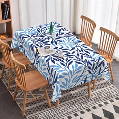 Lofaris Classic Dark and Light Blue Botanical Leaf Pattern Rectangle Tablecloth Elegant Dining Room Decor