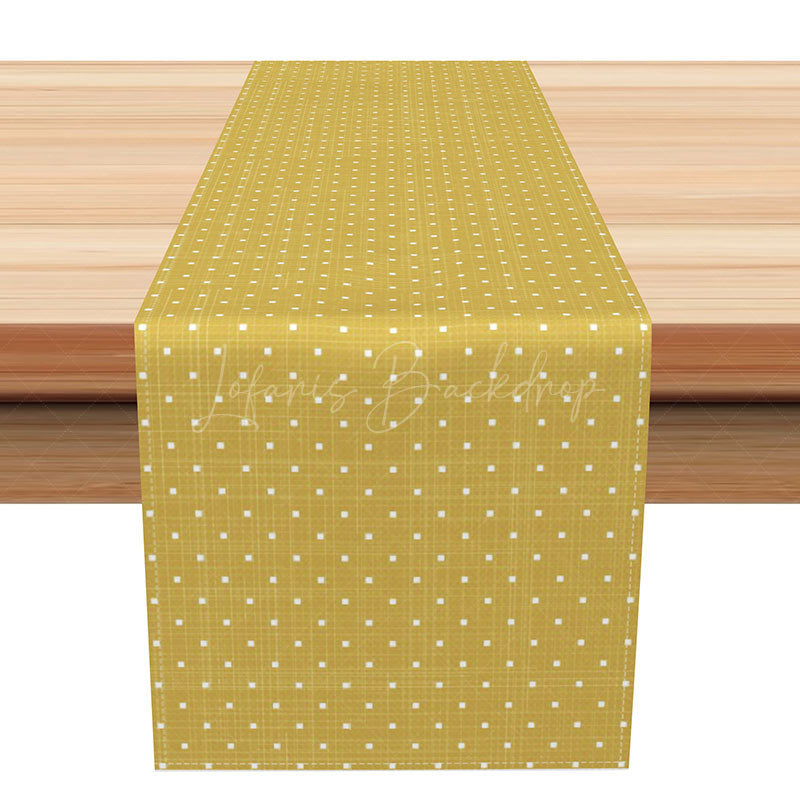 Lofaris Classic Geometric Table Runner with Gold and Yellow Square Pattern for Modern Elegant Dining