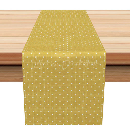 Lofaris Classic Geometric Table Runner with Gold and Yellow Square Pattern for Modern Elegant Dining
