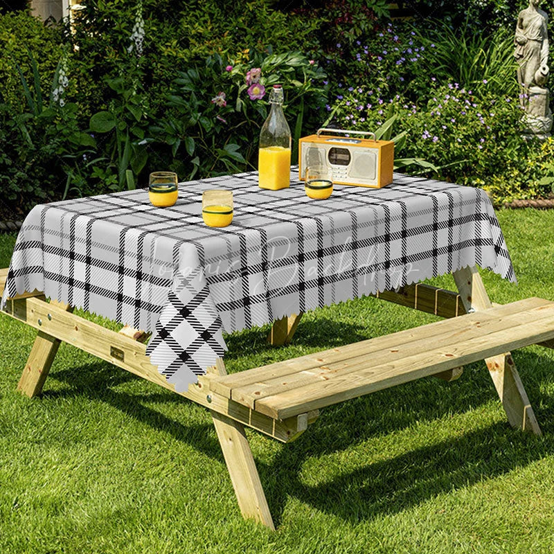 Lofaris Classic Grey Plaid Rectangle Tablecloth Neutral Farmhouse Checkered Pattern Modern Kitchen Dining Decor