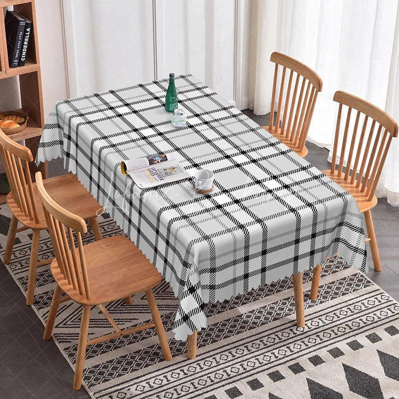 Lofaris Classic Grey Plaid Rectangle Tablecloth Neutral Farmhouse Checkered Pattern Modern Kitchen Dining Decor