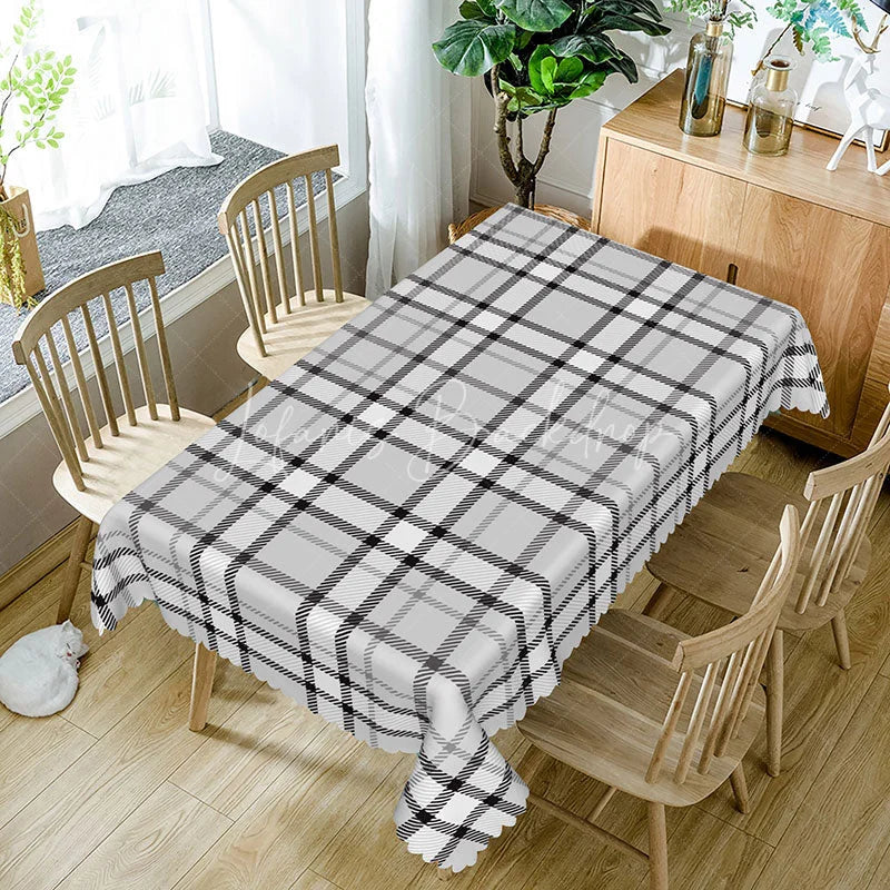 Lofaris Classic Grey Plaid Rectangle Tablecloth Neutral Farmhouse Checkered Pattern Modern Kitchen Dining Decor