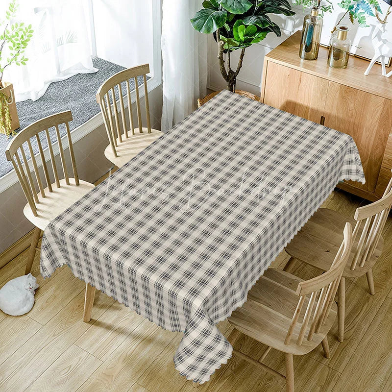Lofaris Classic Grey Plaid Rectangle Tablecloth Simple Farmhouse Checkered Pattern Modern Neutral Kitchen Decor