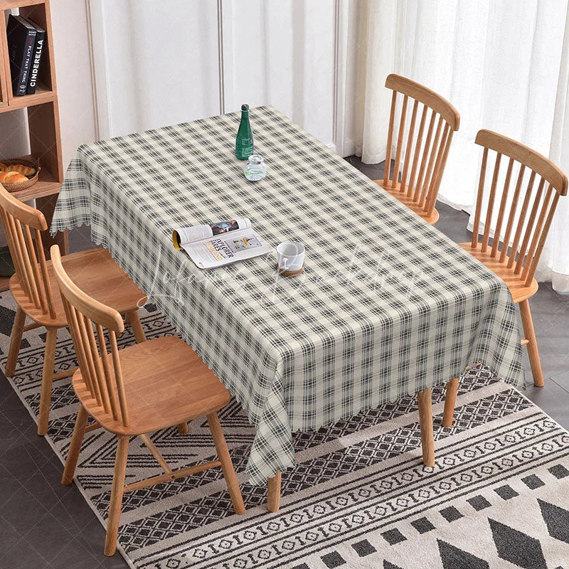 Lofaris Classic Grey Plaid Rectangle Tablecloth Simple Farmhouse Checkered Pattern Modern Neutral Kitchen Decor