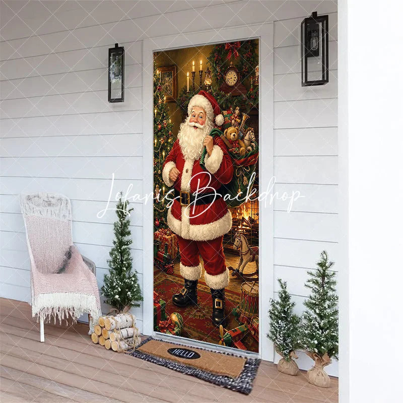 Lofaris Classic Jolly Santa Claus with Gifts and Christmas Tree Fireplace Door Cover Festive Winter Holiday Party Decor