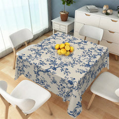 Lofaris Classic Navy Blue Toile Floral Rectangle Tablecloth Vintage Cream Branch Pattern Table Cover
