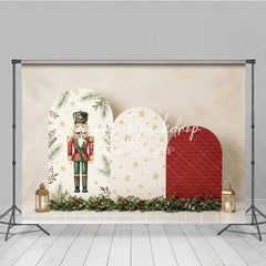 Lofaris Classic Nutcracker and Golden Stars Holiday Backdrop Festive Christmas Arch Panels with Garland Decor