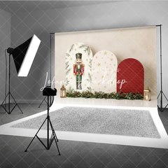 Lofaris Classic Nutcracker and Golden Stars Holiday Backdrop Festive Christmas Arch Panels with Garland Decor