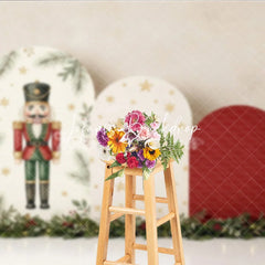 Lofaris Classic Nutcracker and Golden Stars Holiday Backdrop Festive Christmas Arch Panels with Garland Decor