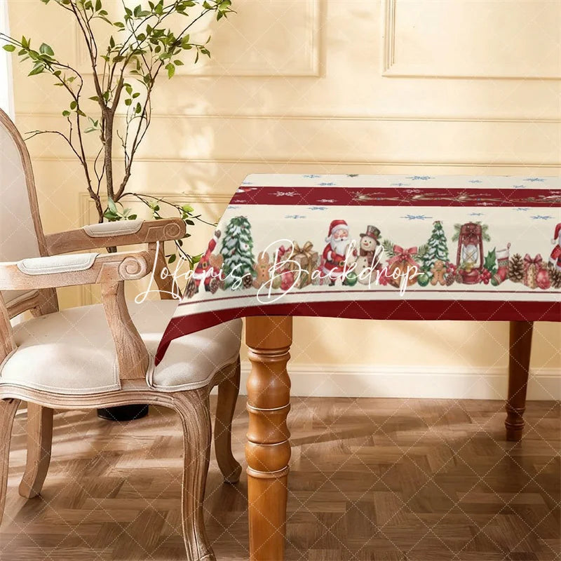 Lofaris Classic Red and Cream Christmas Santa Reindeer Rectangle Tablecloth Festive Holiday Party Decor with Snowmen Gifts.