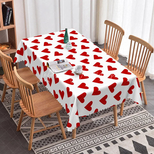 Lofaris Classic Red Heart Scatter Rectangle Tablecloth Bold Love Pattern on White Valentine Anniversary Party Decor