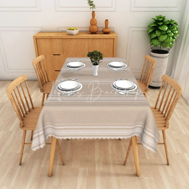 Lofaris Classic Striped Rectangle Tablecloth Beige Minimalist Pattern Dining Table Cover