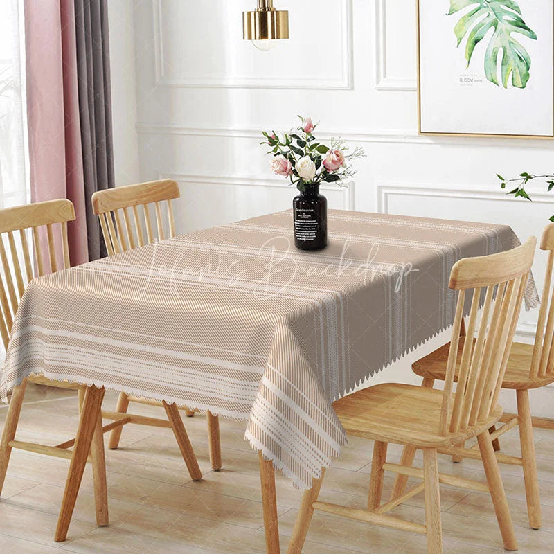Lofaris Classic Striped Rectangle Tablecloth Beige Minimalist Pattern Dining Table Cover