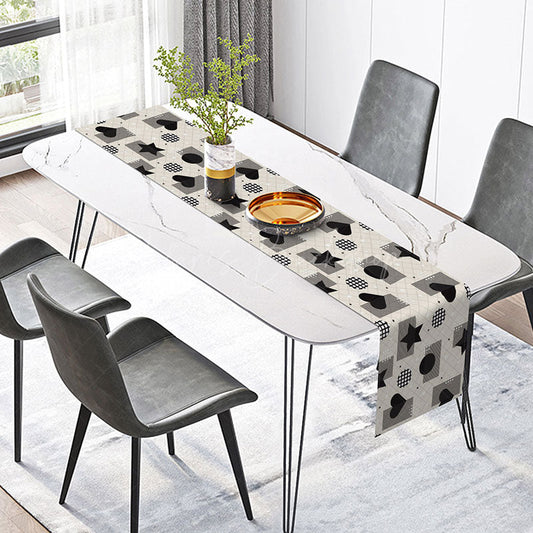 Lofaris Classic Table Runner with Black Star and Heart Pattern for Modern Farmhouse Minimalist Decor