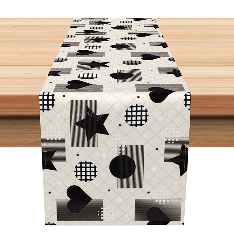 Lofaris Classic Table Runner with Black Star and Heart Pattern for Modern Farmhouse Minimalist Decor