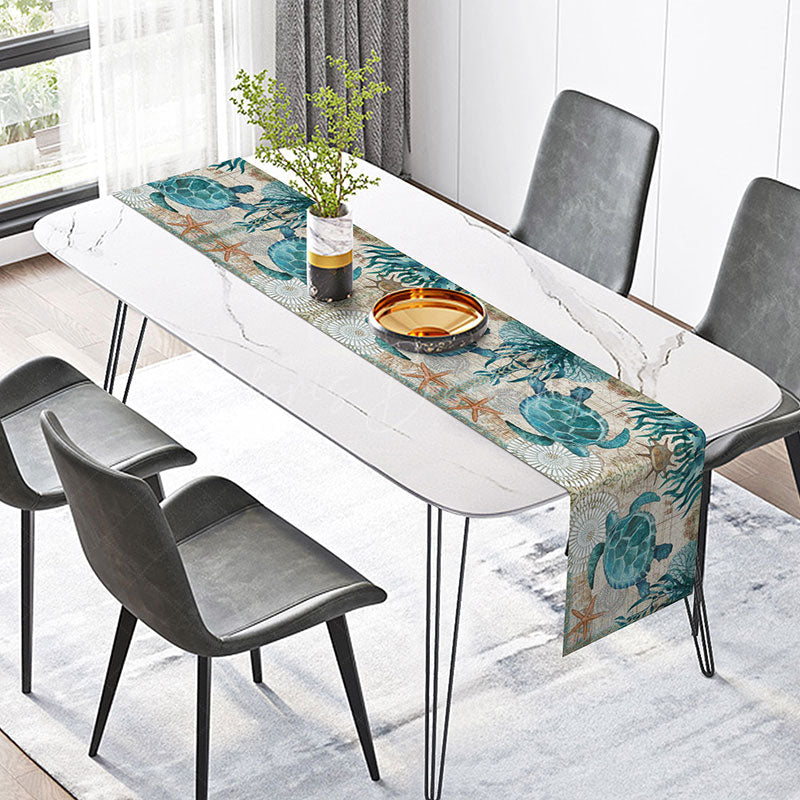 Lofaris Classic Under the Sea Table Runner Turtle and Starfish Ocean Life Nautical Beach House Kitchen Decor