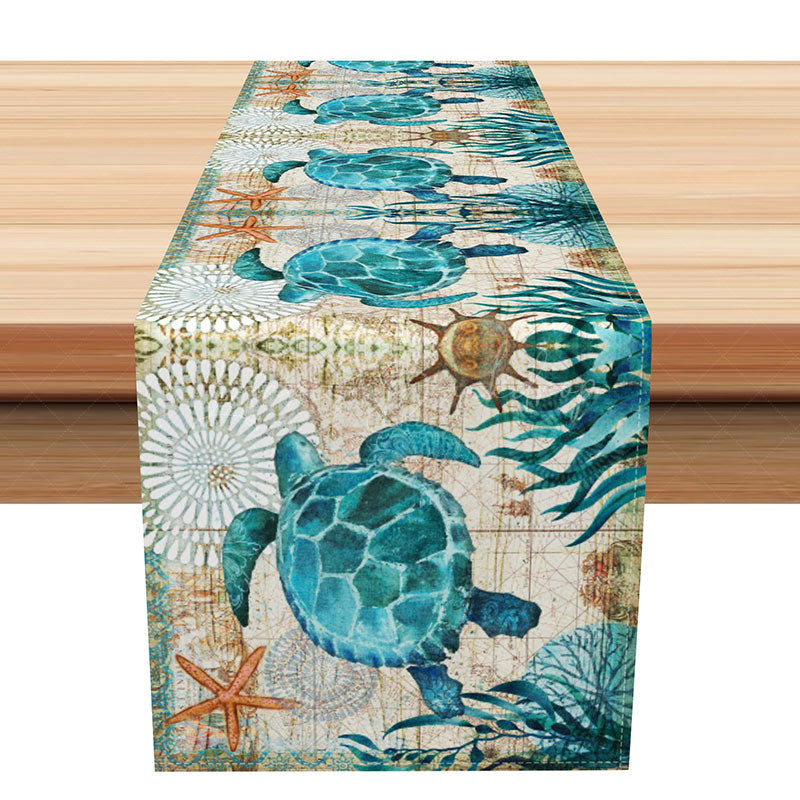 Lofaris Classic Under the Sea Table Runner Turtle and Starfish Ocean Life Nautical Beach House Kitchen Decor