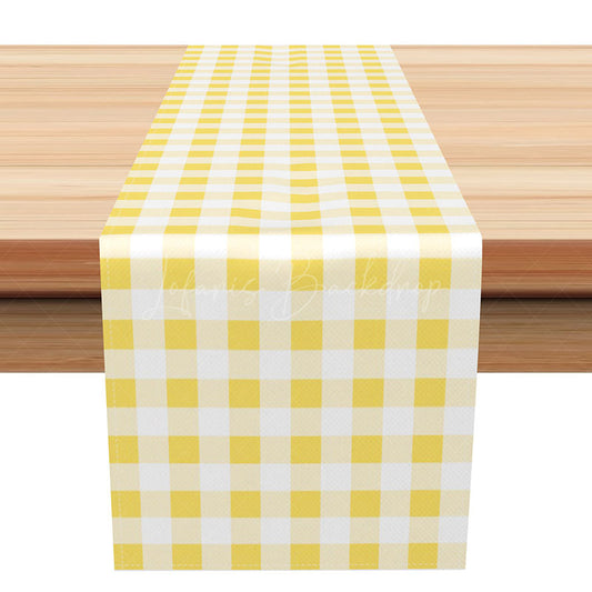 Lofaris Classic Yellow Gingham Table Runner Farmhouse Buffalo Plaid for Summer Picnic and Kitchen Decor